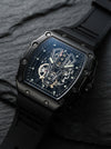 Luxury Tonneau Skeleton Dial Men's Watch with Black Rubber Strap – Premium Sports Wristwatch