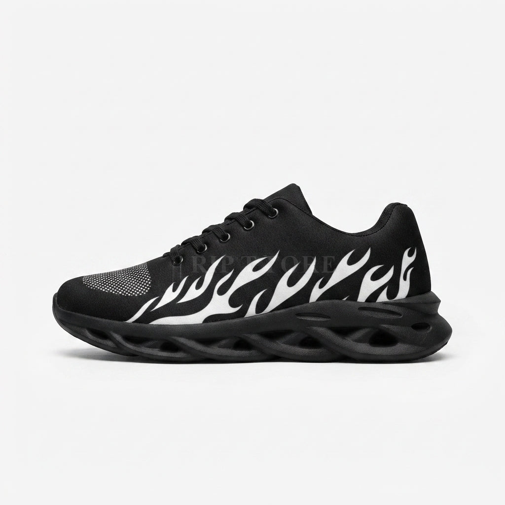 Black and White Flame Design Sports Sneakers