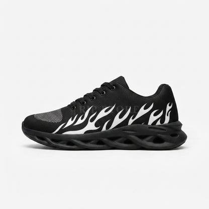 Black and White Flame Design Sports Sneakers