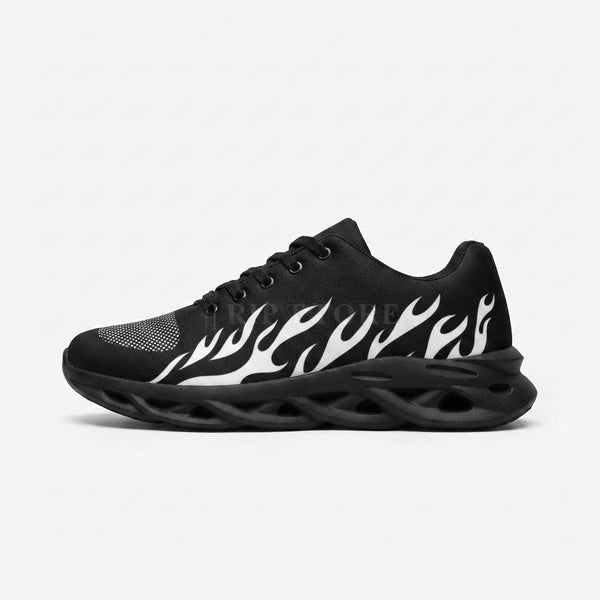 Black and White Flame Design Sports Sneakers