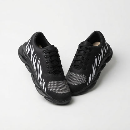 Black and White Flame Design Sports Sneakers