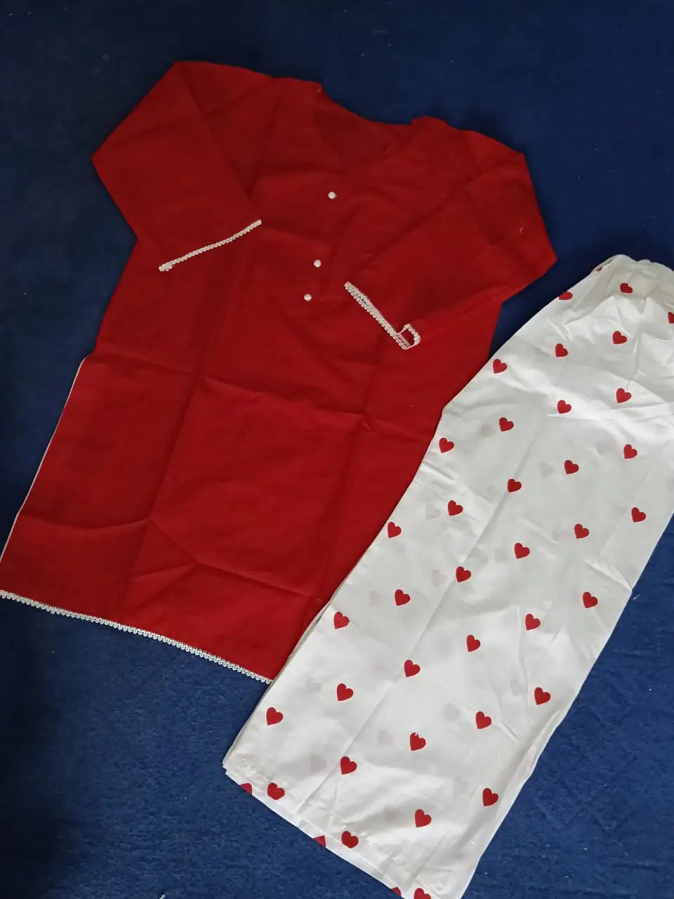 2 Pcs Women's Stitched Cotton heart style Shirt And printedTrouser