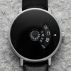 Unique Rotating Disc Minimalist Men's Watch with Black Leather Strap – Futuristic Wristwatch