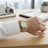 Two-Tone Gold & Silver Fluted Bezel Men's Watch with Crystal Index White Dial – Premium Wristwatch