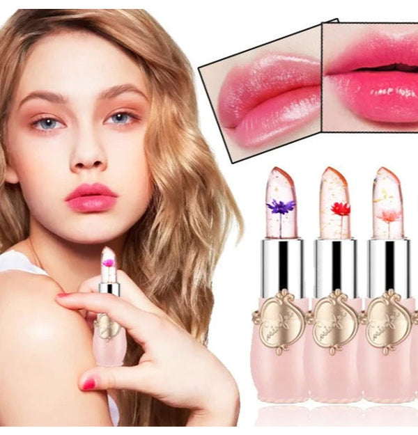 Pack of 6 Crystal Flower Jelly Lipstick, FirstFly Long Lasting Nutritious Lip Balm Lips Moisturizer Magic Temperature Color Change Lip Gloss (Pink)