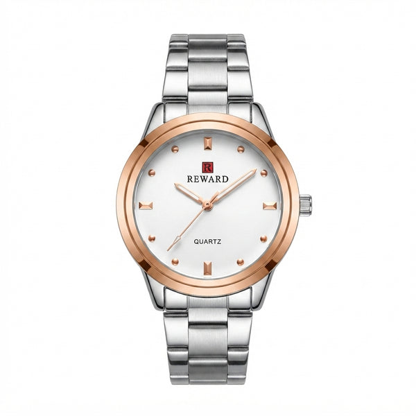 REWARD Two-Tone Silver & Rose Gold Men's Watch with Clean White Dial – Premium Quartz Wristwatch