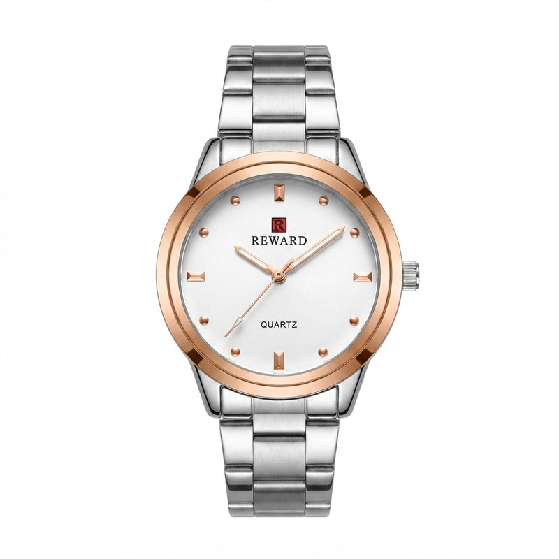 REWARD Two-Tone Silver & Rose Gold Men's Watch with Clean White Dial – Premium Quartz Wristwatch