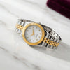 Two-Tone Gold & Silver Fluted Bezel Men's Watch with Crystal Index White Dial – Premium Wristwatch