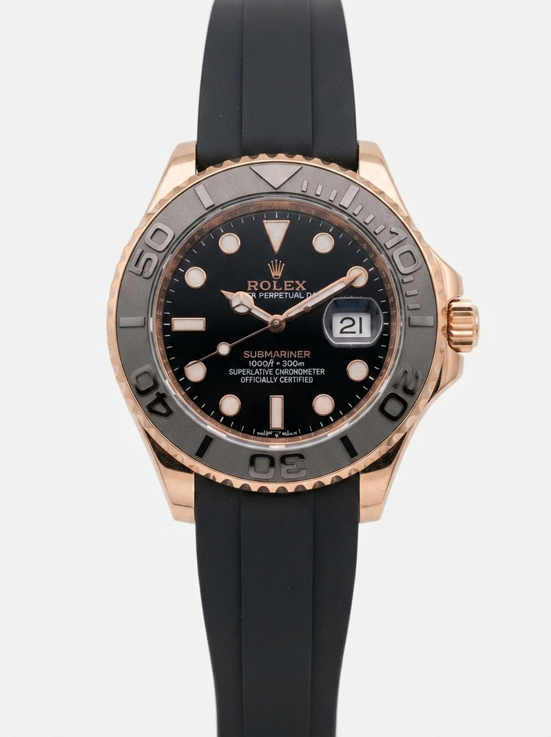 Rose Gold & Grey Bezel Men's Submariner Watch with Black Rubber Strap – Luxury Sports Wristwatch