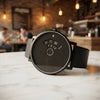Unique Rotating Disc Minimalist Men's Watch with Black Leather Strap – Futuristic Wristwatch