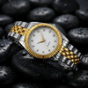 Two-Tone Gold & Silver Fluted Bezel Men's Watch with Crystal Index White Dial – Premium Wristwatch