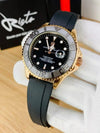 Rose Gold & Grey Bezel Men's Submariner Watch with Black Rubber Strap – Luxury Sports Wristwatch