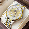 UNRAION Luxury Skeleton Dial Men's Watch – Two-Tone Silver & Gold Stainless Steel