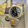 Luxury Two-Tone Gold & Silver Fluted Bezel Men's Watch with Diamond Index Black Dial – Premium Wristwatch