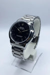 Classic Silver Stainless Steel Men's Watch with Textured Black Dial – Executive Wristwatch