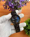 Matte Black Wheel Rim Dial Men's Watch with Blue Accents – Stylish Sports Wristwatch