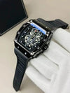 Luxury Tonneau Skeleton Dial Men's Watch with Black Rubber Strap – Premium Sports Wristwatch