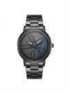 Matte Black Wheel Rim Dial Men's Watch with Blue Accents – Stylish Sports Wristwatch