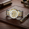 UNRAION Luxury Skeleton Dial Men's Watch – Two-Tone Silver & Gold Stainless Steel